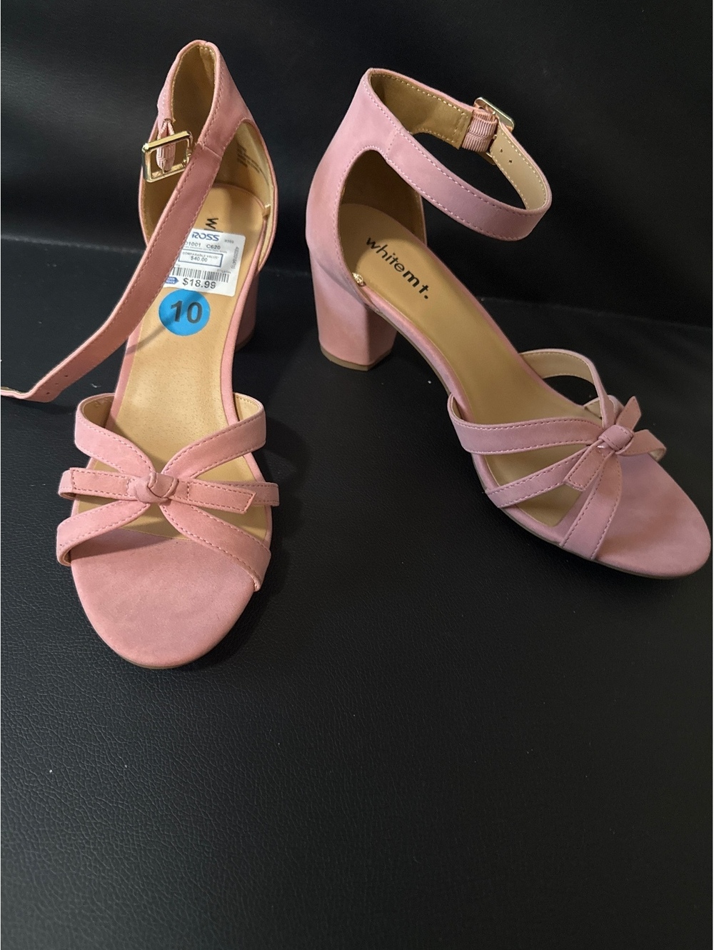 White Mt. Pink Ankle Strap Block Heel Sandals Size 10